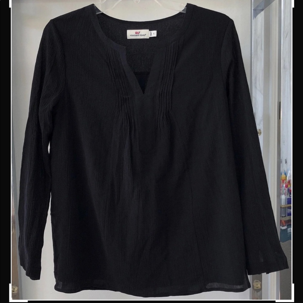 Vineyard Vines Solid Black Pintuck Tunic Top